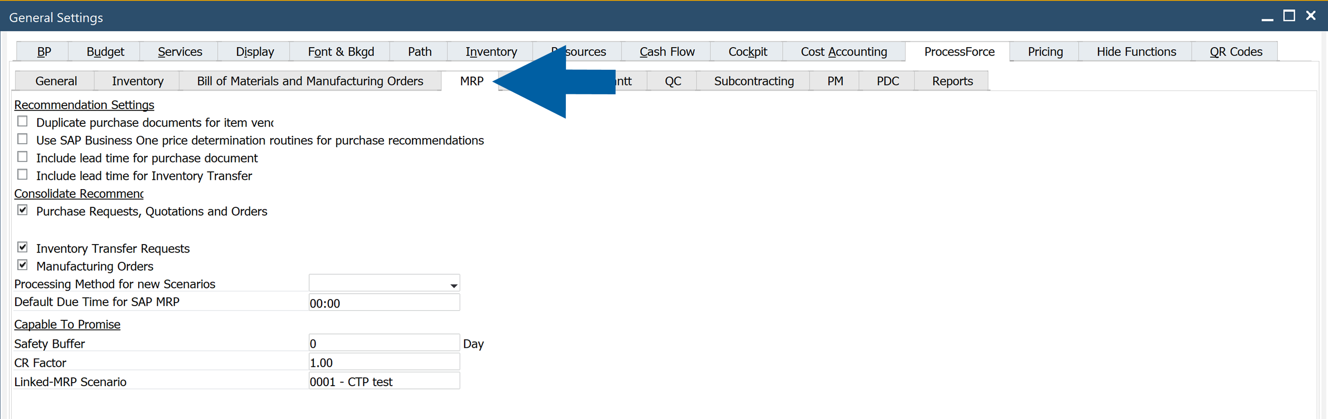 Company safety buffer and linked MRP scenario in General Settings