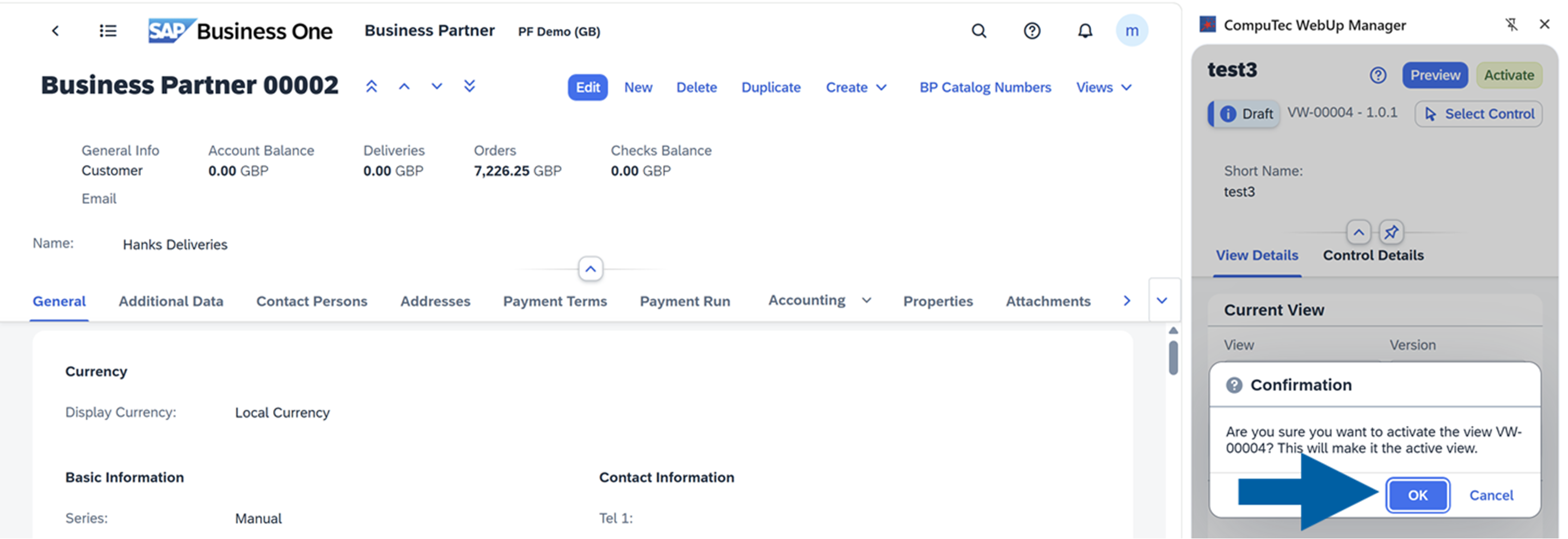 screen showing how to activate a view version
