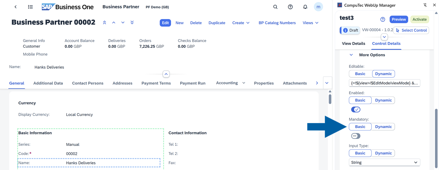 screen showing basic and dynamic options