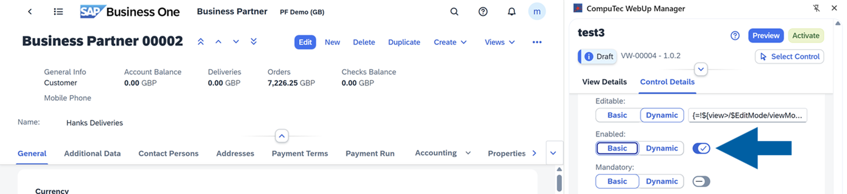 screen showing how to hide an unused field