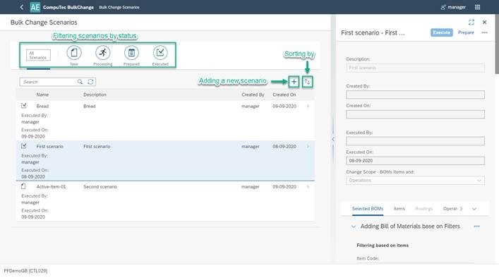 Bulk Changes on Bills of Materials Scenario Management View