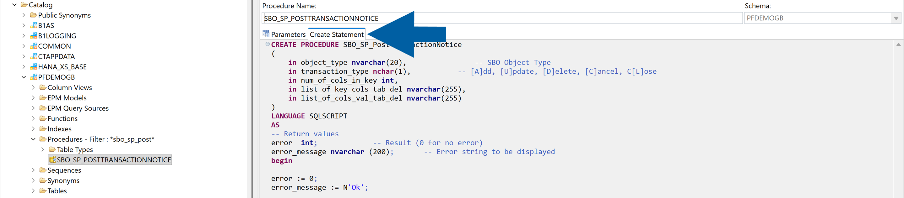 a screen showing creating statement