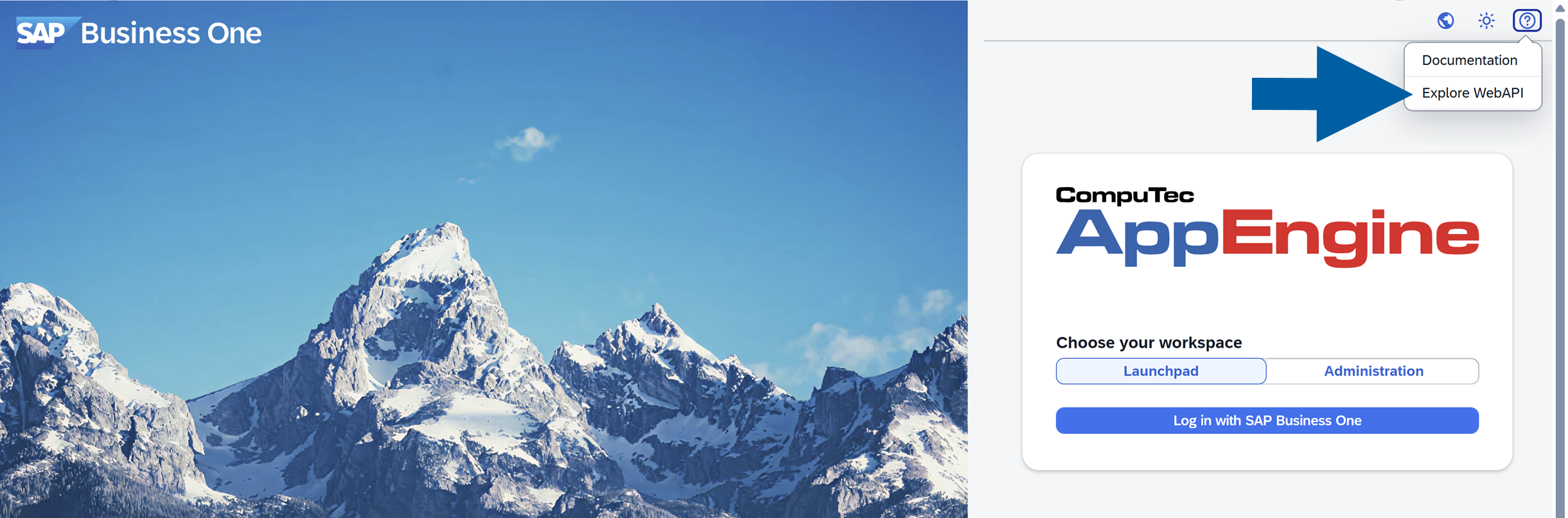 screen showing where to find the explore WebAPI link to access REST/OData API documentation