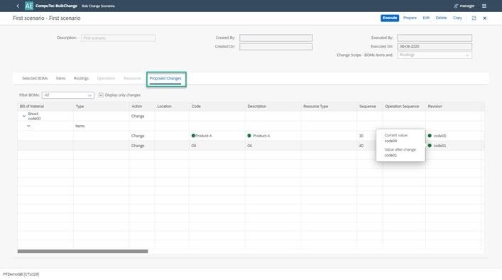 Bulk Changes on Bills of Materials Scenario Management View