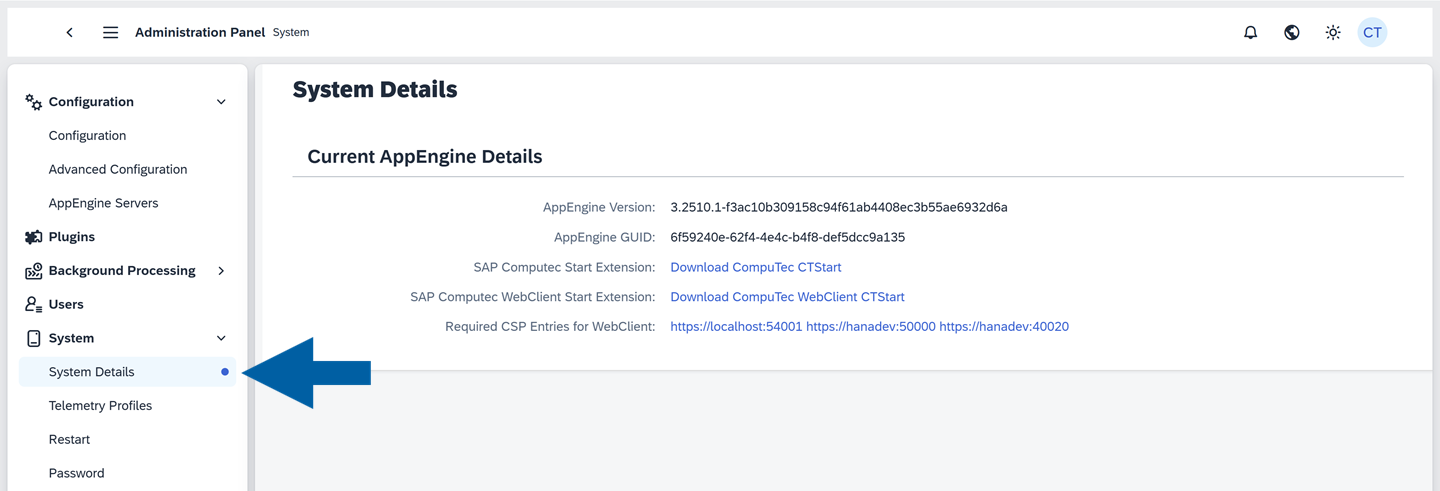 System Details help screen in CSP configuration process