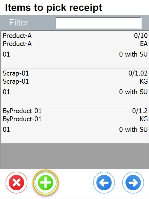 Items to pick receipt