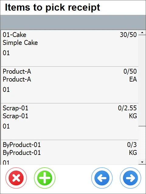 Items to Pick Receipt