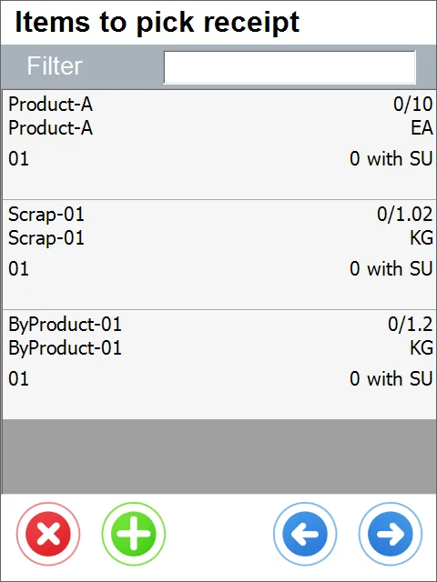 Items to pick receipt