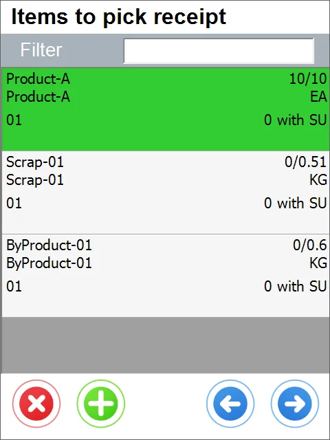 Items to pick receipt