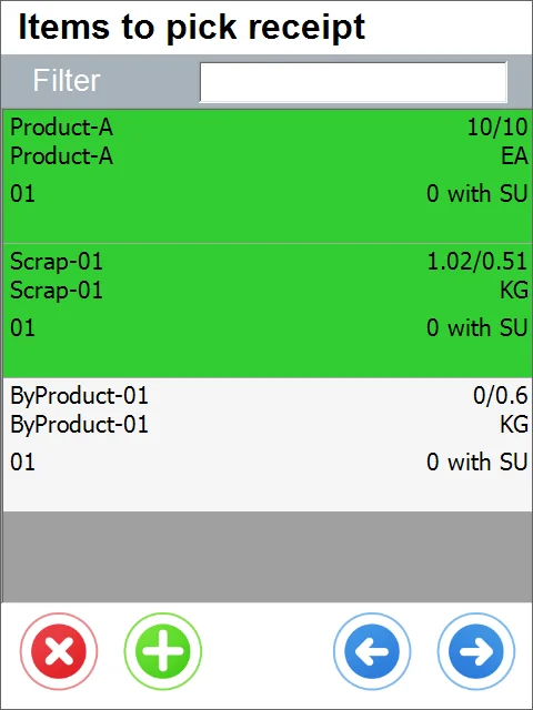 Items to pick receipt