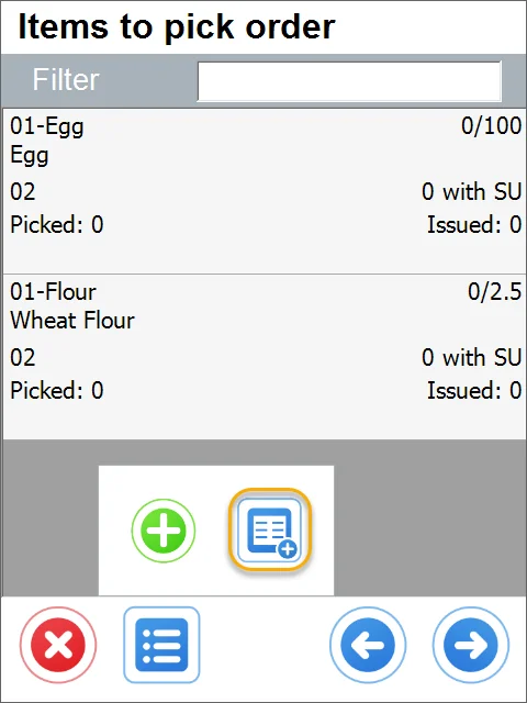 Items to pick order