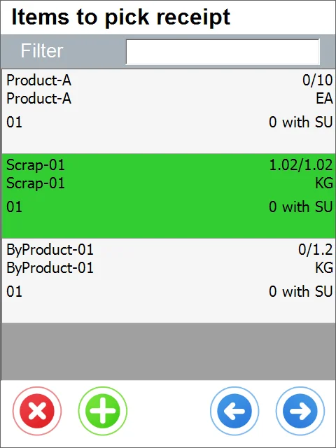 Items to pick receipt