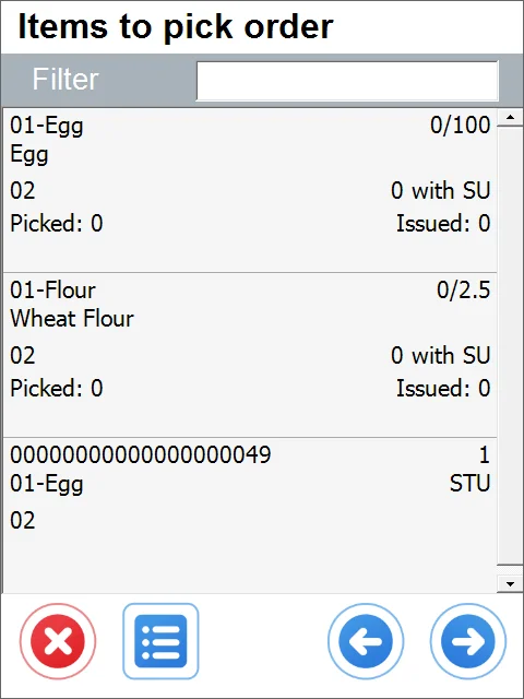 Items to pick order