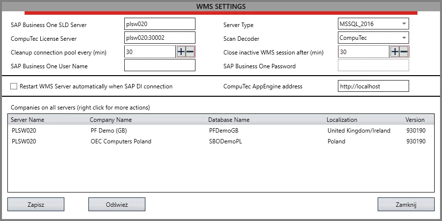 WMS Settings