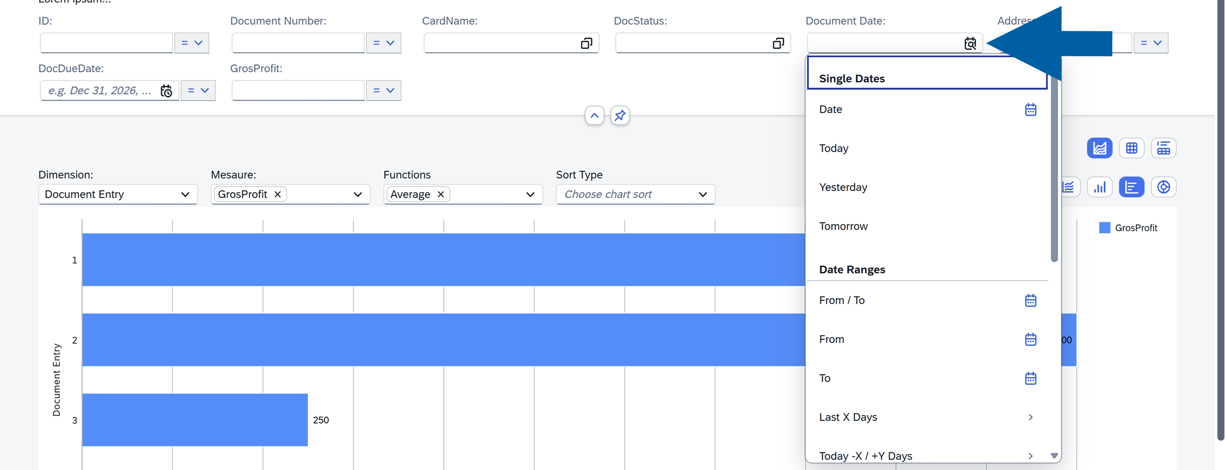 screen showng the Date Filter