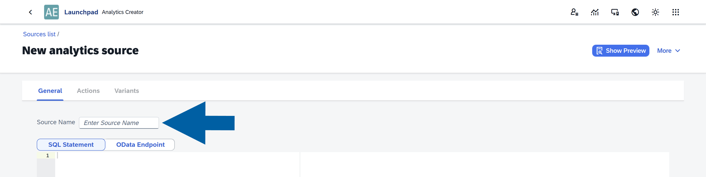 screen showing how to enter the source name