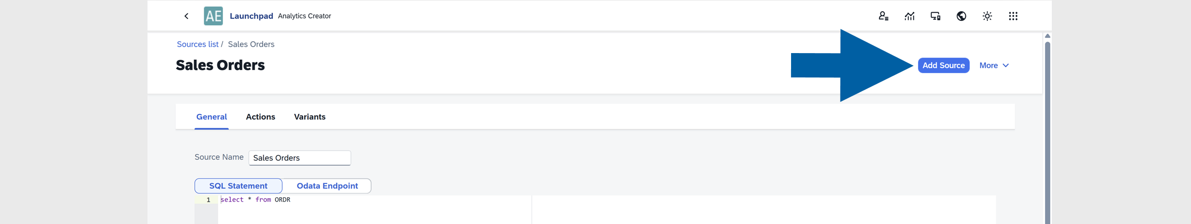 screen showing where to click to add a new source