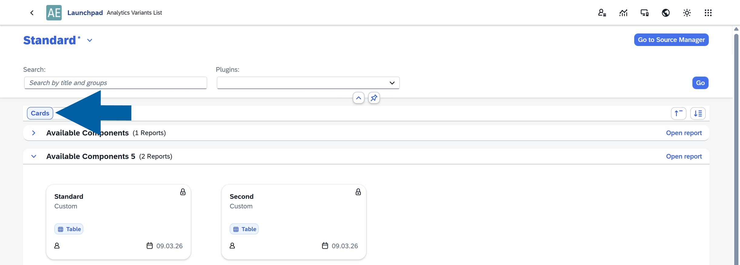 screen showng Cards View