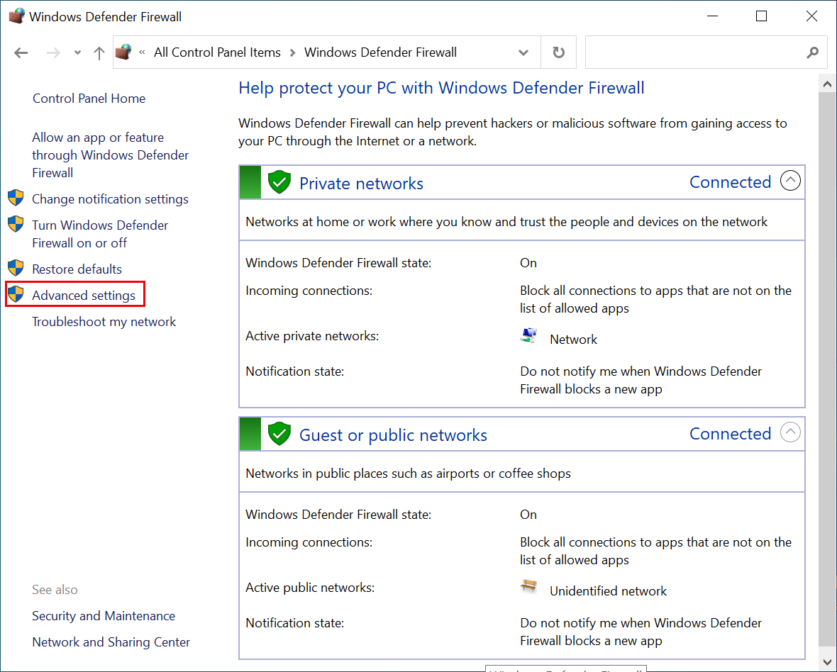 Firewall - settings