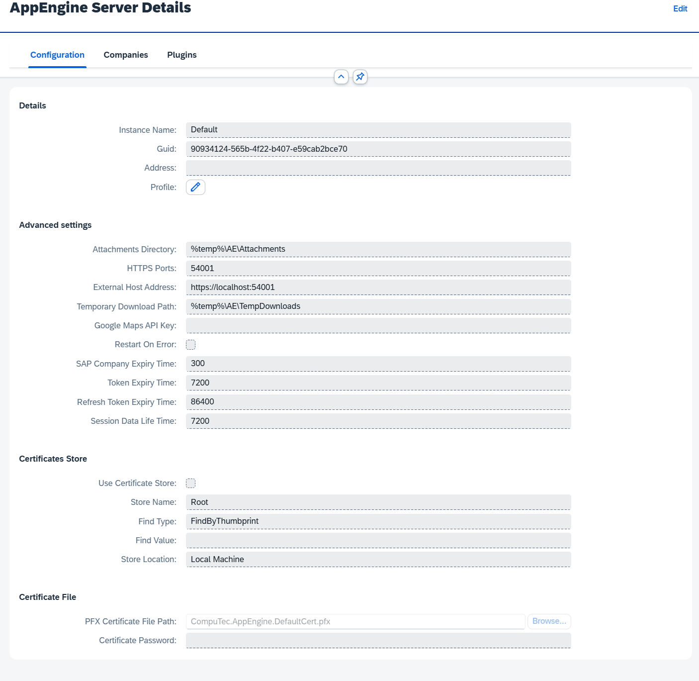 AE Instance Config