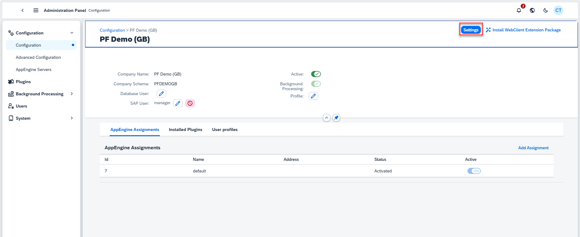 SAP Business One Settings