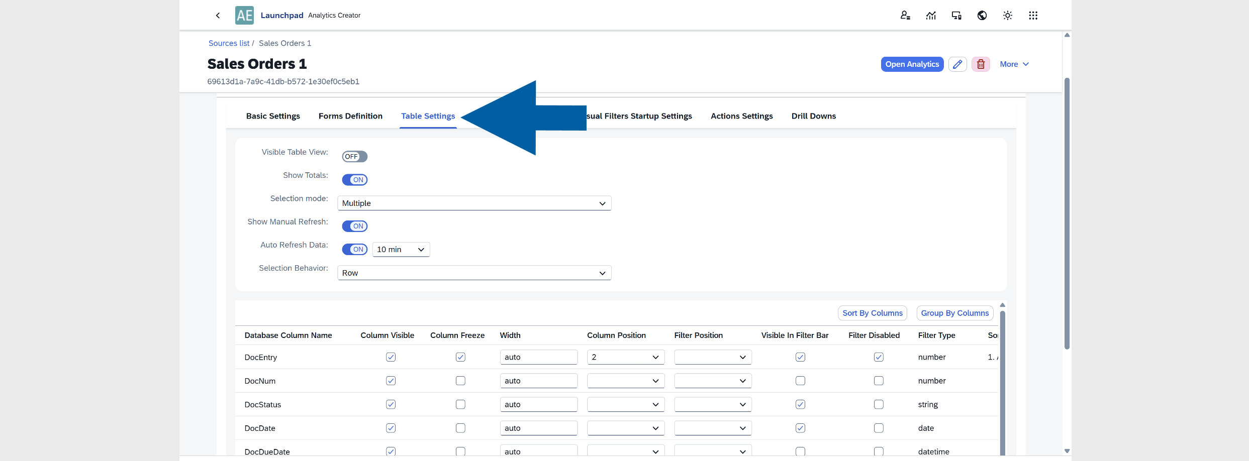 screen showing a form definitrion example