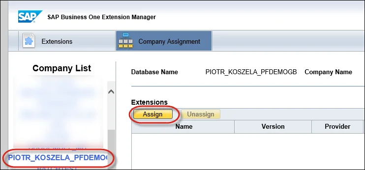 Assing a database