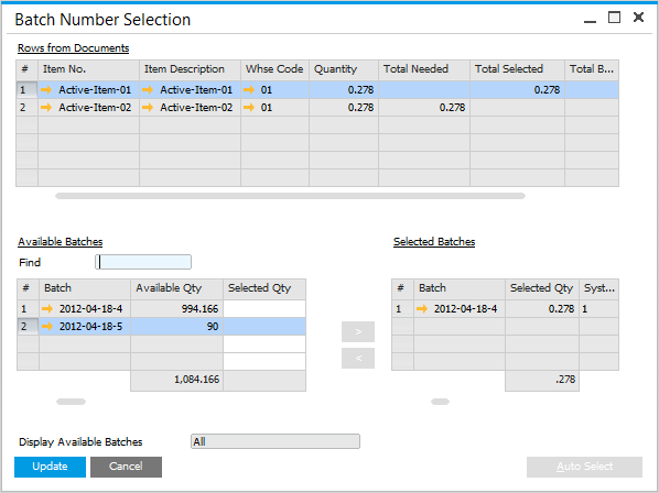 Batch Number Selection