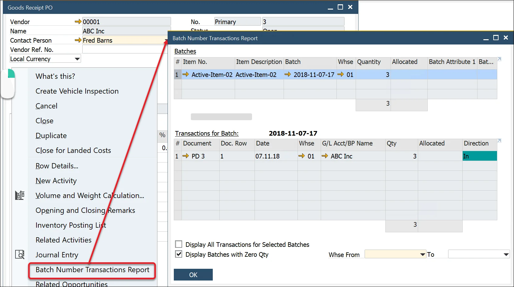 Batch Number Transactions Report