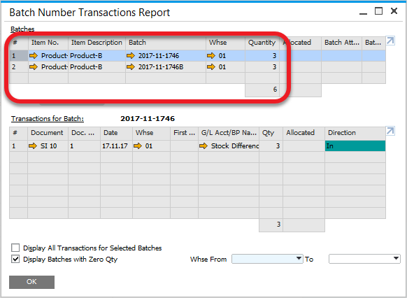 Pick Receipt for a Batch Managed Items