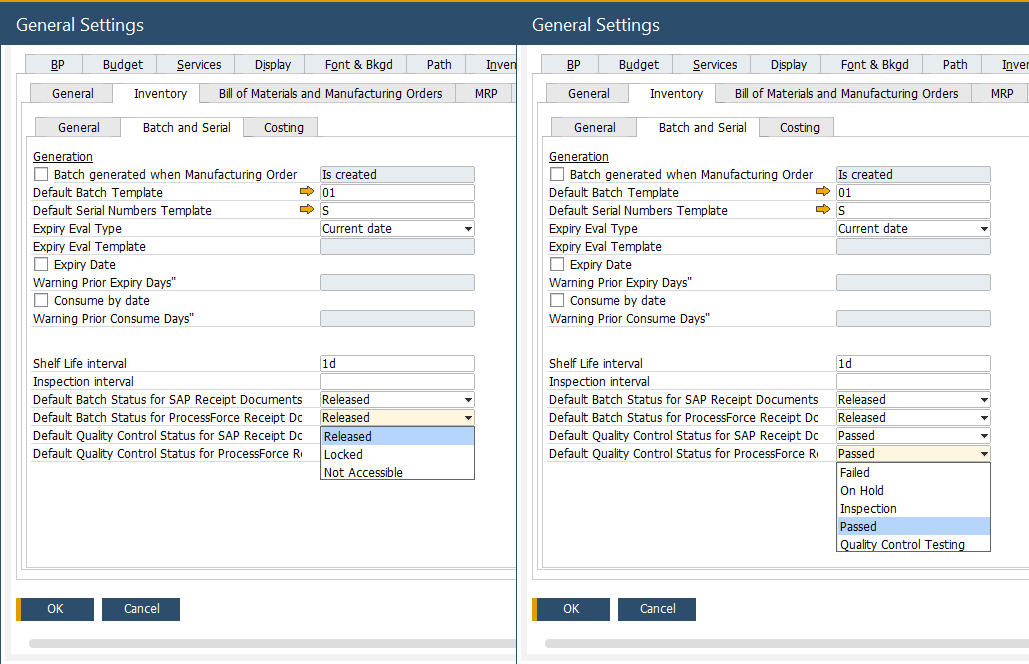 Batch and Quality status