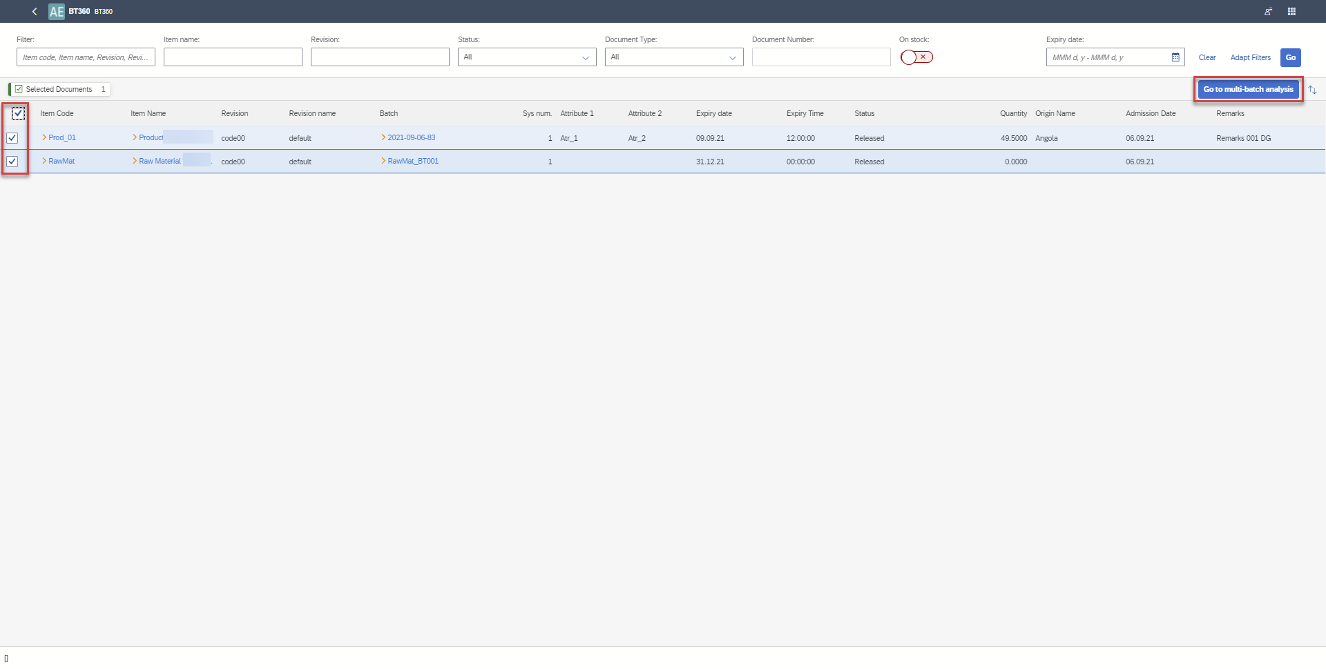 Batch selection and Run of Trace Analysis