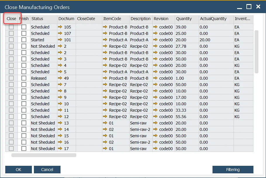 Close Manufacturing Orders