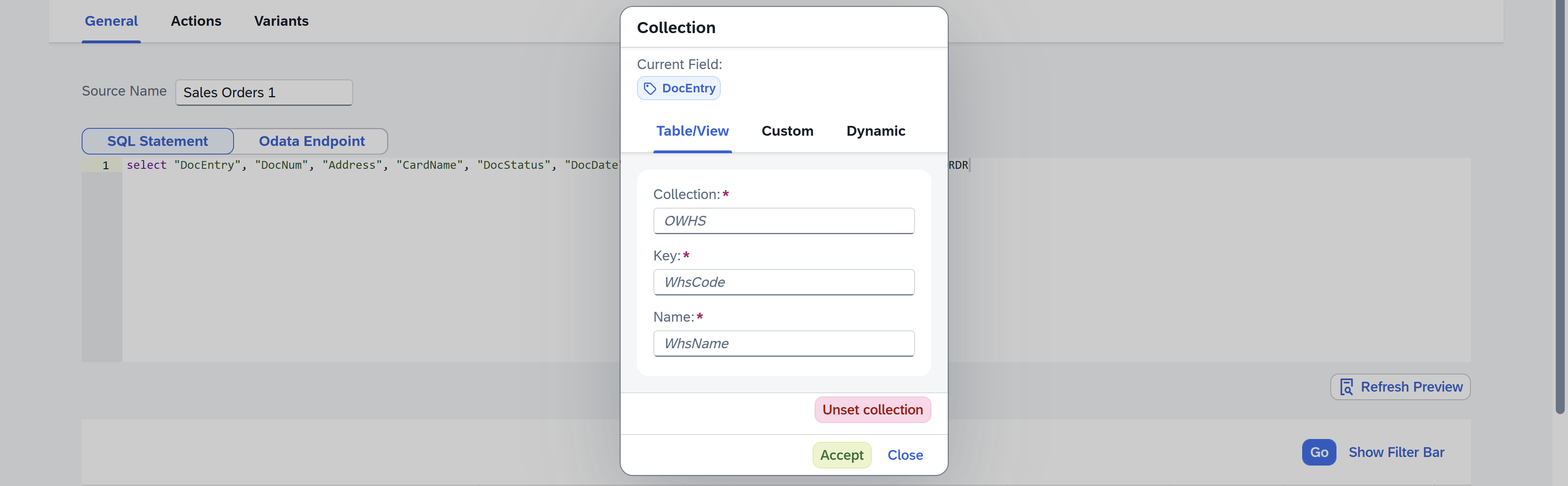 screen showing general tab