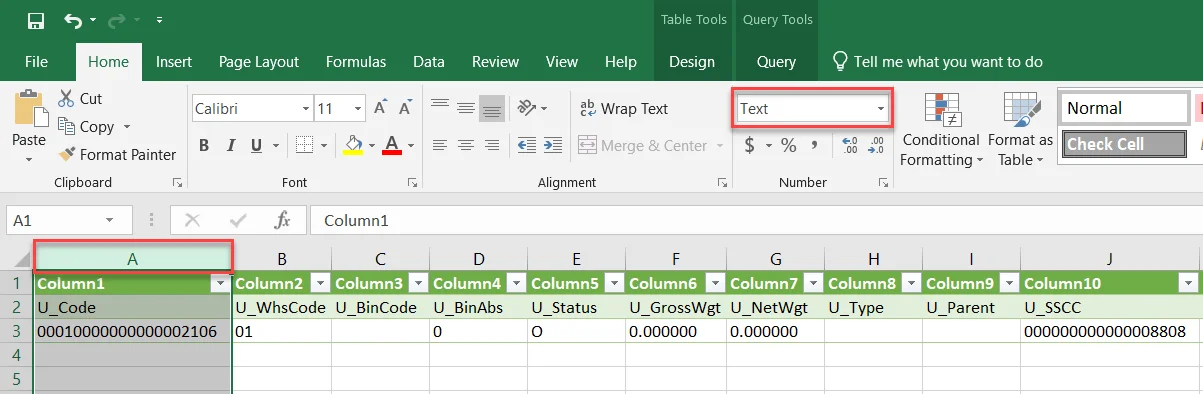 Column Data Type