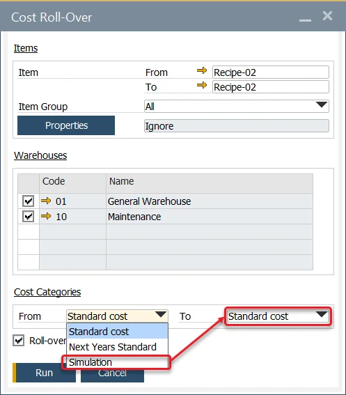 Cost Roll-Over