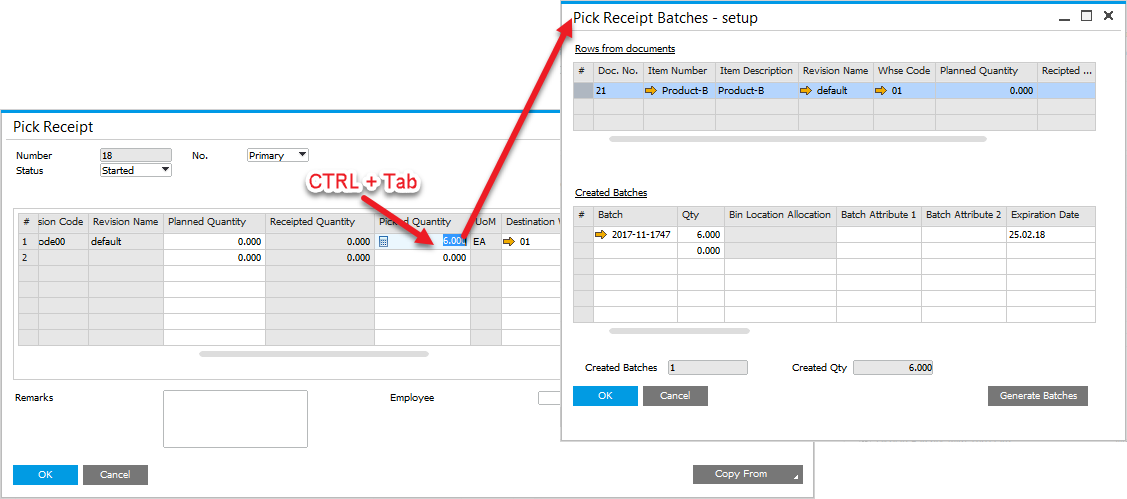 Pick Receipt for a Batch Managed Items