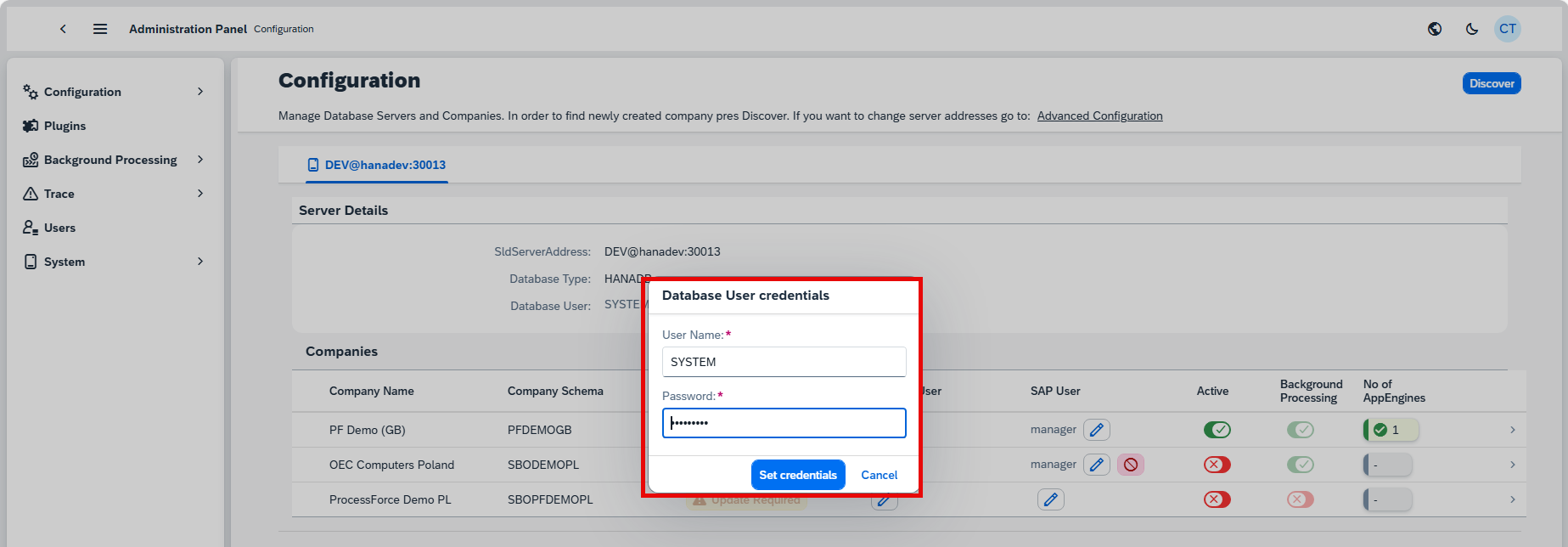 Database User Credentials