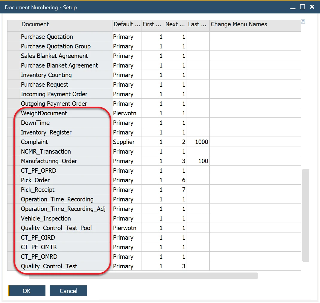 Document Numbering Transactions