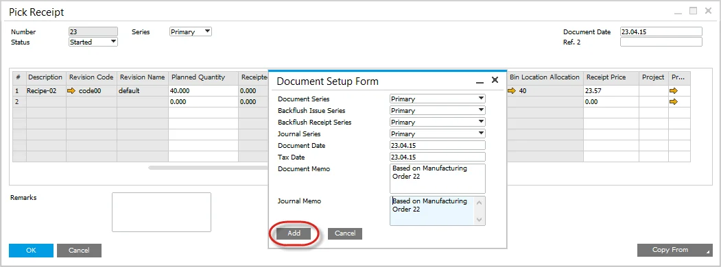 Document Setup Form