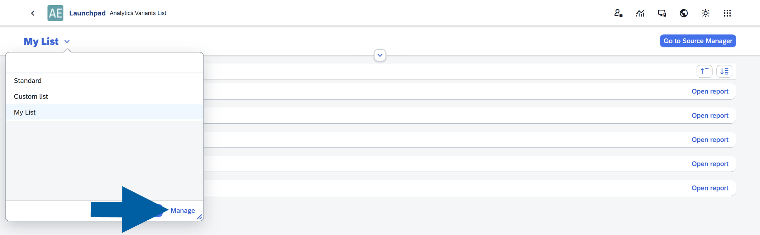 screen showng clicking manage button