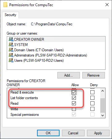 Edit security properties set