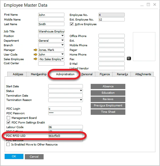 PDC RFID Settings