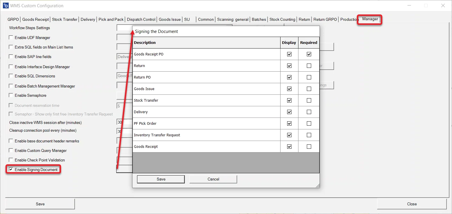 Enable signing document option