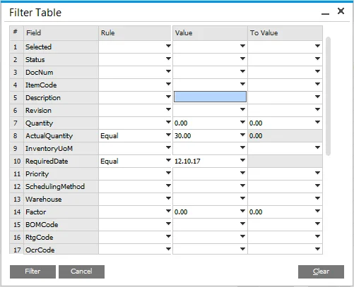 Filter Table