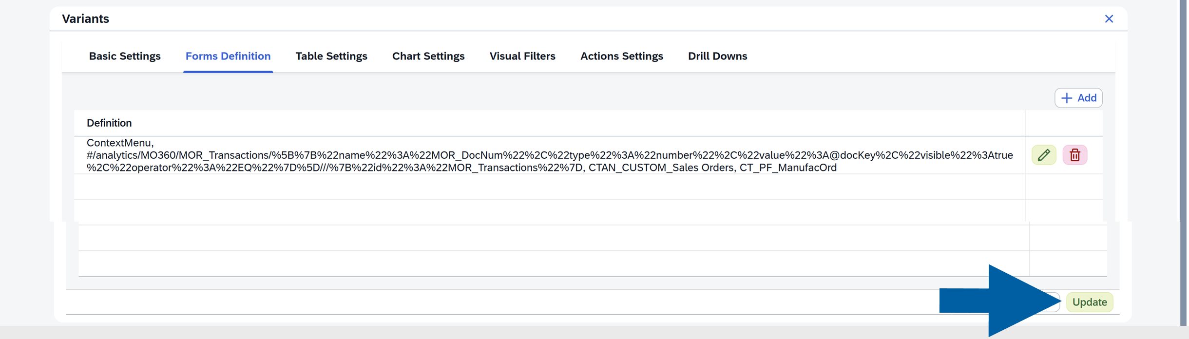 screen showing a form definitrion example