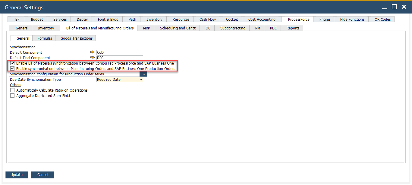General BOM settings