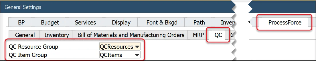 General Settings QC Groups