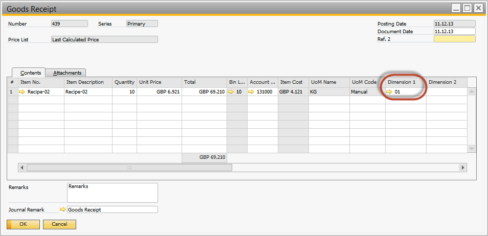 SAP Business One Goods Receipt