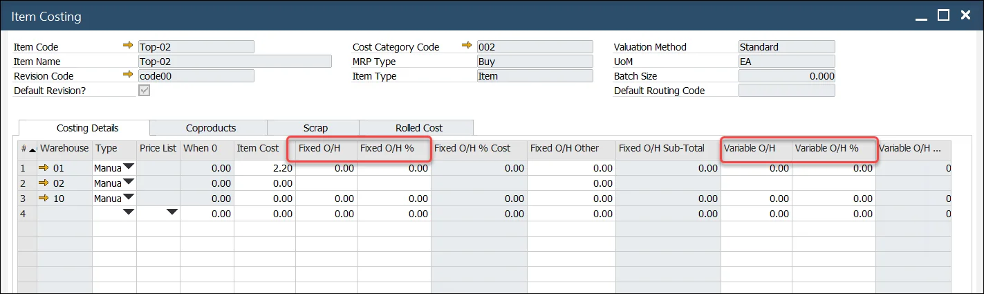 Item Costing Overheads